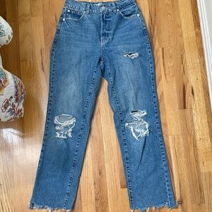 Garage Blue Distressed Straight Leg Jeans